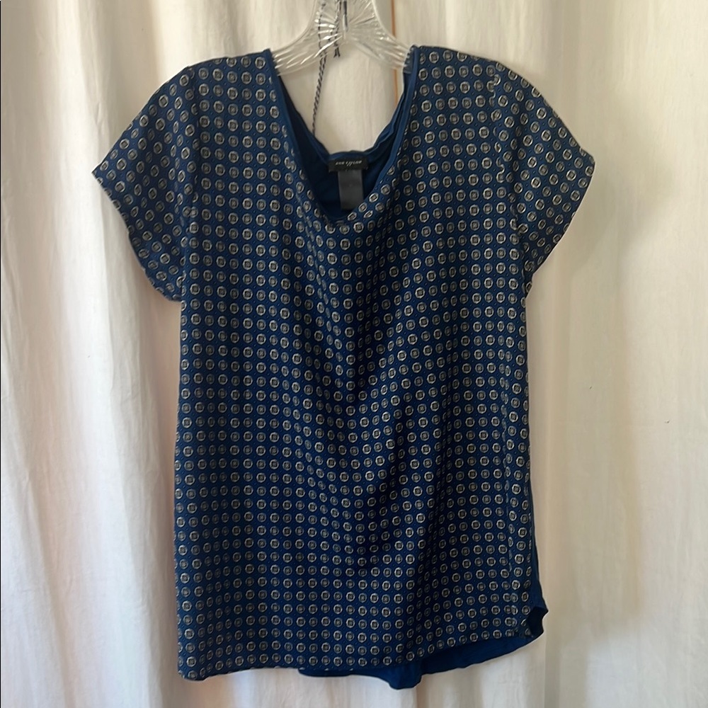 Ann Taylor Navy Blue Patterned Women's Top